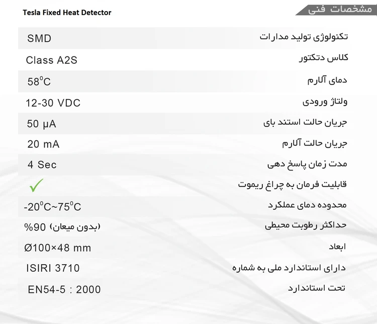 دتکتور تشخیص حرارت ثابت متعارف - برند تسلا سری رونانت