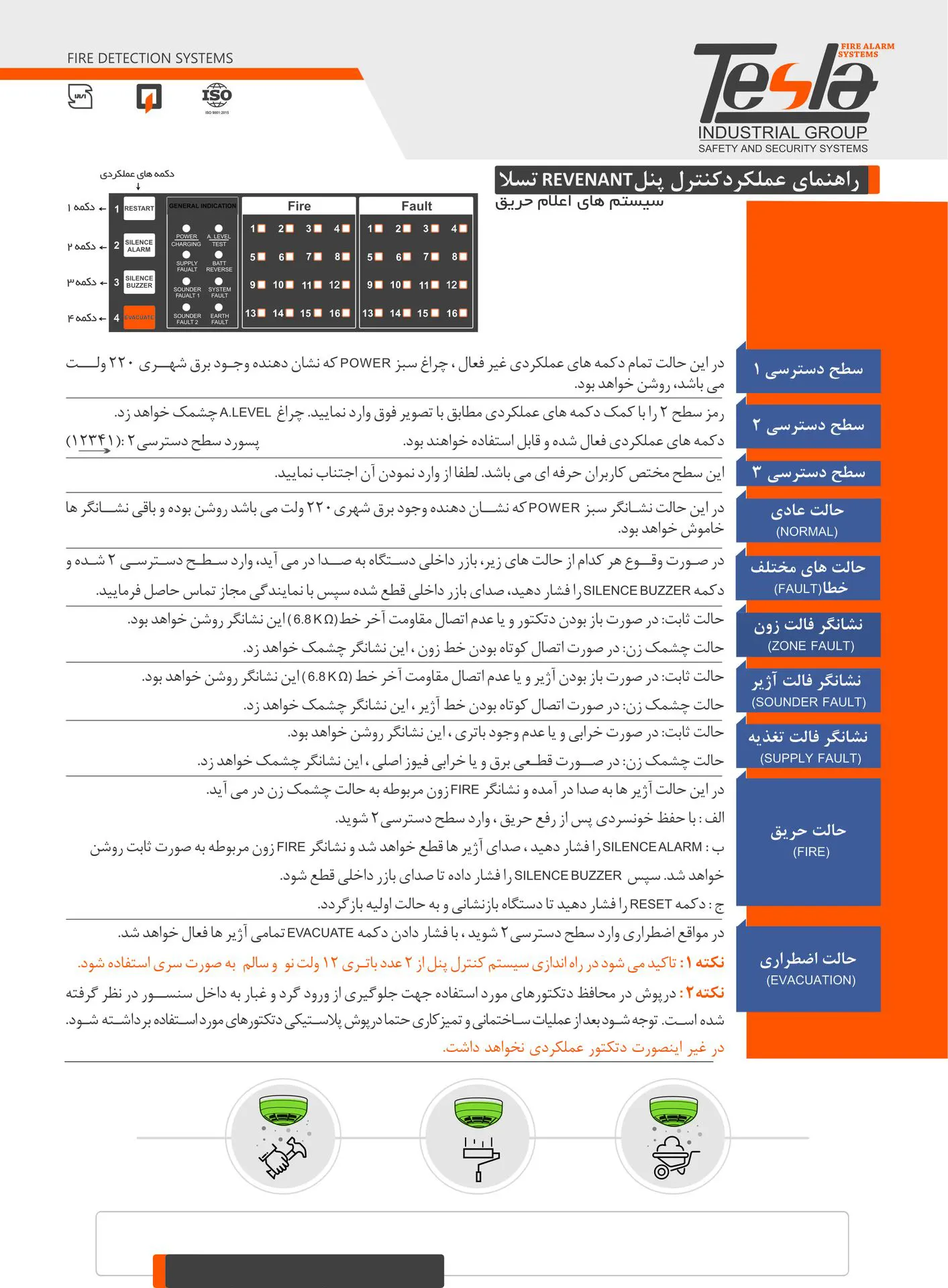 کنترل پنل اعلام حریق متعارف 2 زون - برند تسلا سری رونانت