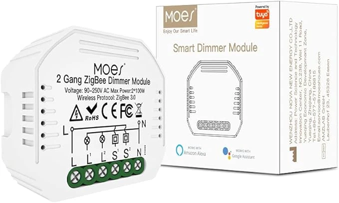 رله هوشمند دیمر دوپل 100*2 وات Moes - پروتکل زیگبی