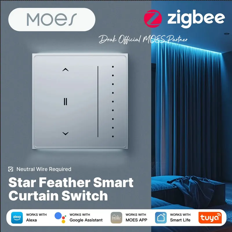 کلید لمسی هوشمند پرده برقی MOES Star Feather زیگبی مدل ZS-SF-EUC